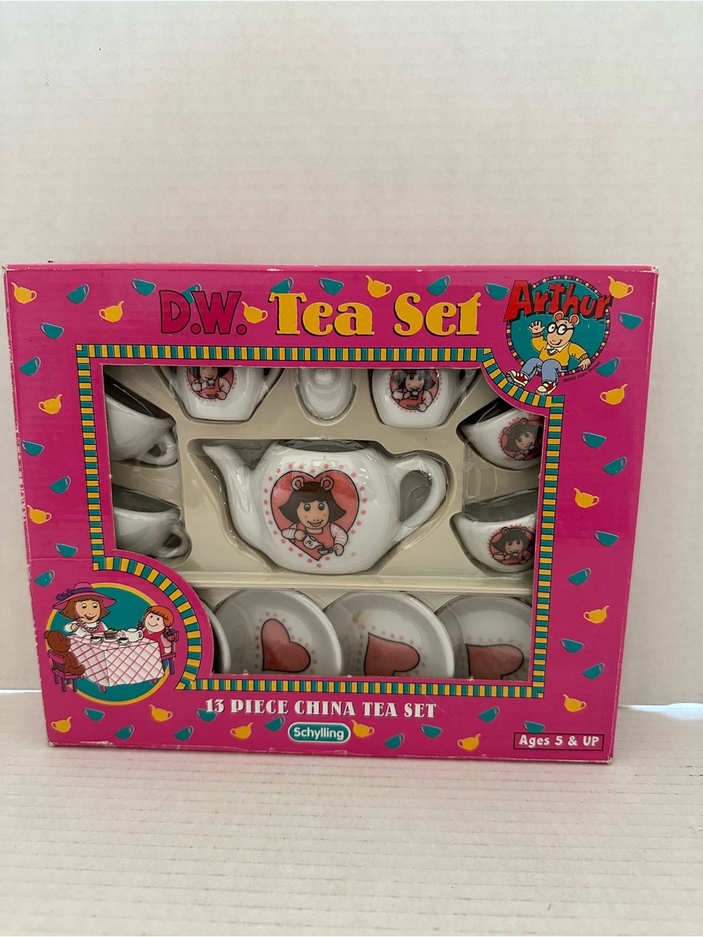 Arthur D.W. Pink 13-Piece Kids China Tea Set NIP #11